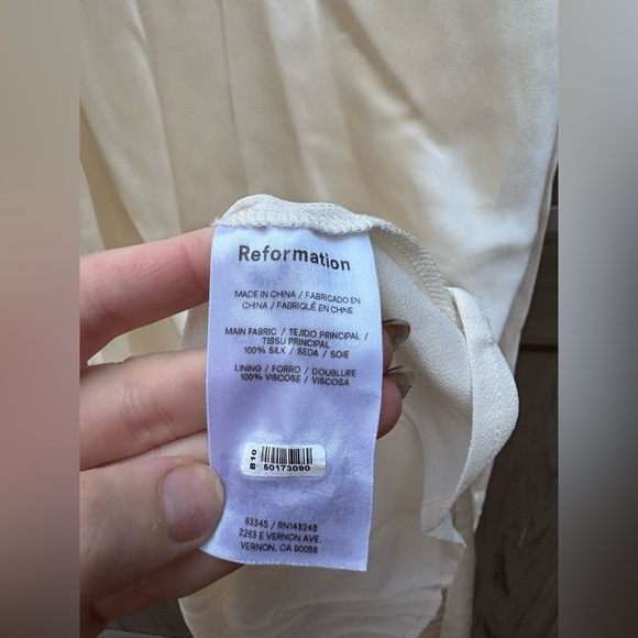 Reformation Joana Silk Dress in Fior Di Latte - Picture 8 of 9